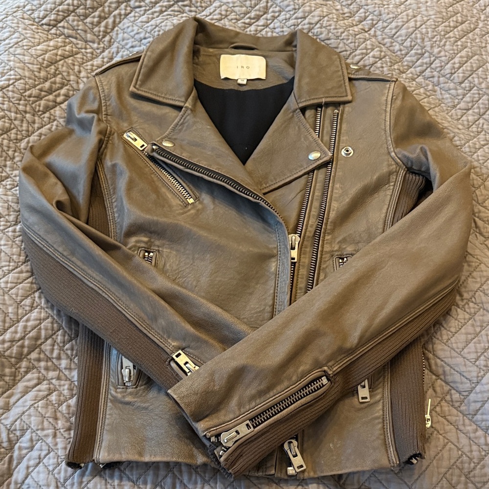 IRO VIKA Brown Lamb Leather Moto Jacket Sz S (36) NWOT